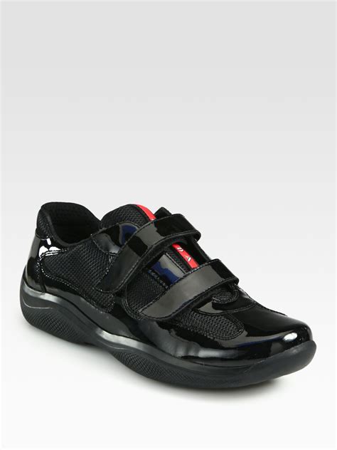 prada black leather sneakers womens